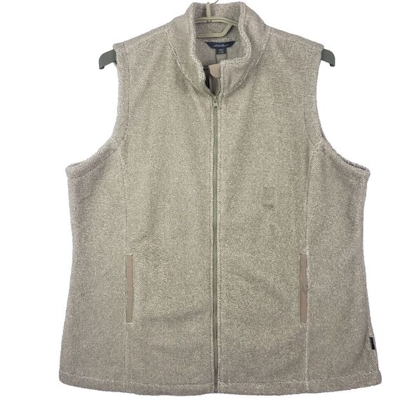 Eddie Bauer Jackets & Blazers - Eddie Bauer Fleece Vest Women 2XL Tan Classic Fit Welt Pockets Sleeveless Jacket